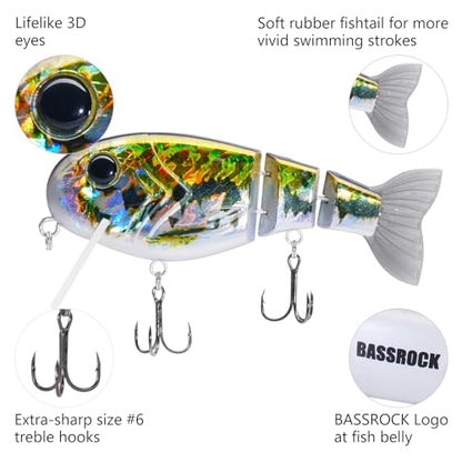 BASSROCK Topwater Fishing Lures for Bass Pike Salmon Floating Swimbait Jointed Crankbait Freshwater Saltwater 4.9in/1.76oz RK1001 - color: Baby Bass, size: 3.9in/1.04oz