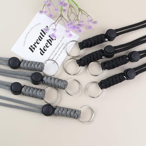 Anjiucc 20pcs Braided Lanyard Keychain, Neck Badge Lanyard with Keyring Adjustable Length for Keys Whistle ID Card Holder - color: Black + Gray