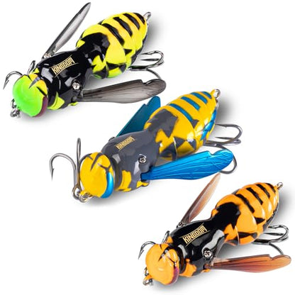 Kingdom Wasp Crawl Bait Insect Bionic Floating Fishing Lures Swimbaits Hard Artificial Baits Lure Freshwater and Saltwater Bass Carp Pike Walleye Fishing ABS Material Carbon Steel Three Book Hook - color: Set1, size: 4.2g