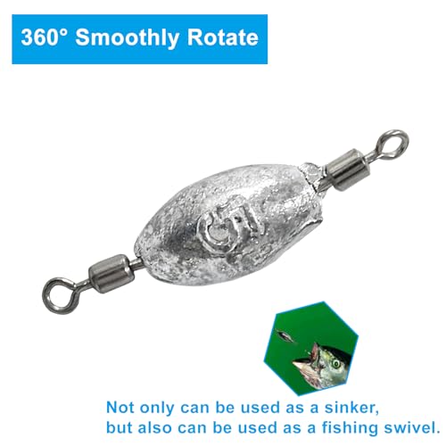 Uenhoy Fishing Weights Inline Trolling Fishing Sinker Tackle with Inner Swivels, Oval Drop Casting Fishing Weight Sinkers - size: 1/6 oz, 20pcs