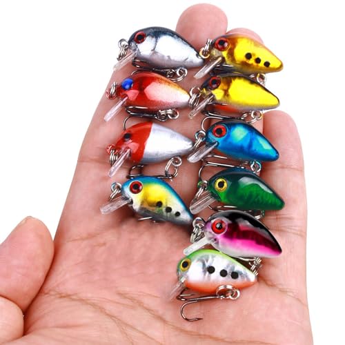 Square Bill Micro Crankbaits Bass Fishing Lures 10pcs FS/YE-13 | Sinking Lures,with Rattle Beads Lipless Jerkbaits,for Bass Trout Walleye,1.18in/0.06oz