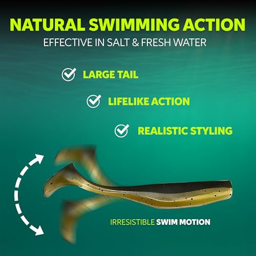 Soft Plastic Paddle Tail Swimbaits – 3 1/4", 4" & 5" Soft Plastic Fishing Lures with Extra-Large Tail for Lifelike Swimming Action – Freshwater & Saltwater - color: Mad Minnow, size: 3 1/4 Inch - 12 Pack