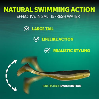 Soft Plastic Paddle Tail Swimbaits – 3 1/4", 4" & 5" Soft Plastic Fishing Lures with Extra-Large Tail for Lifelike Swimming Action – Freshwater & Saltwater - color: Mad Minnow, size: 3 1/4 Inch - 12 Pack