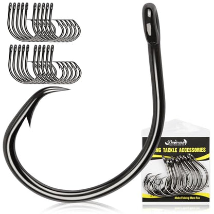Dovesun Circle Hooks Saltwater 20-25pcs, 3X Strong Circle Fishing Hooks for Catfish in-line Catfish Hook for Striper, Mackerel, Bass, Tuna 3/0 4/0 5/0 6/0 7/0 8/0 9/0 10/0 12/0 - size: 12/0-20pcs