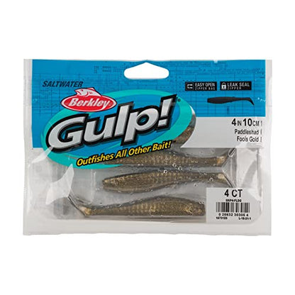Berkley Gulp! Saltwater Paddleshad Fishing Soft Bait - color: Fool's Gold, size: 4"