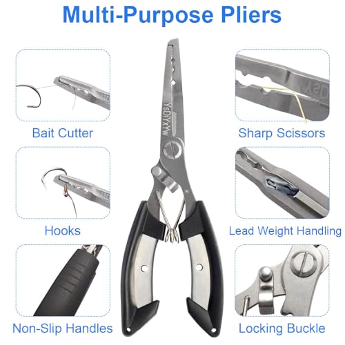 Fishing Pliers, 3rd Generation Multifunctional Stainless Steel Fish Pliers Hook Remover Tools with Lanyard, Suitable for Saltwater and Freshwater