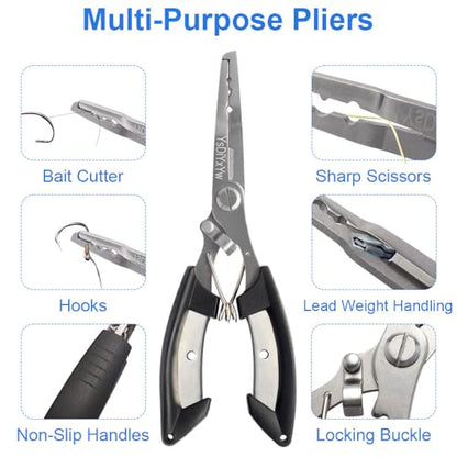 Fishing Pliers, 3rd Generation Multifunctional Stainless Steel Fish Pliers Hook Remover Tools with Lanyard, Suitable for Saltwater and Freshwater
