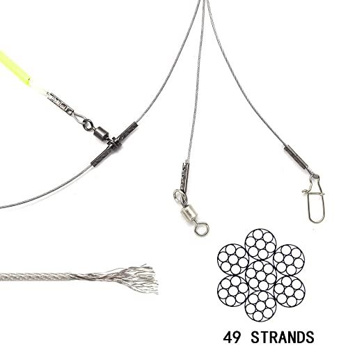 High Strength Steel Wire Leader Rigs with Hooks Swivels Snap Connect,Saltwater Fishing Assecories Steel Wire Leader with Nylon-Coating - size: 22#