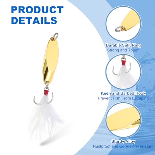 PATIKIL Fishing Spoons, Fishing Lures Casting Spoon Treble Hooks Jigs Hard Metal Spinner Baits - color: Gold Tone, size: 1/4 oz