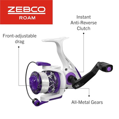 Zebco Roam Spinning Reel and Fishing Rod Combo, Fiberglass Rod, Split ComfortGrip Handle, Soft-Touch Handle Knob, Reversible Retrievee - color: Prism Purple, size: 6-Foot 6-Inch, Size 30 Reel