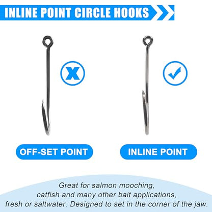 Circle Hooks Saltwater,50/150pcs Fishing Hooks Inline High Carbon Steel Fish Hook Straight Eye Barbed Point Octopus Hook for Catfish Bass Saltwater Freshwater Fishing - size: 3/0_50pcs
