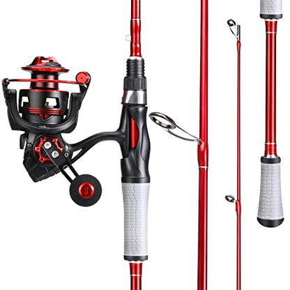 One Bass Spirit Flame Fishing Rod Reel Combo, Spinning Fishing Pole with Graphite 2Pc Blanks, Stainless Steel Guides - color: Red, size: 7'0"Medium Heavy-Fast with 2000 Reel