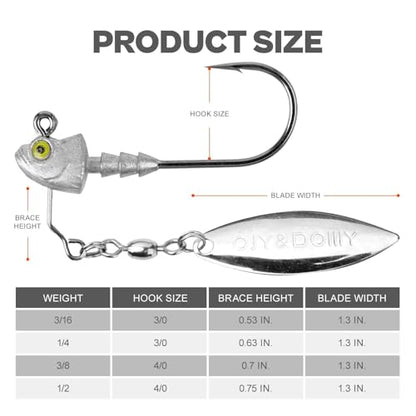 6-Pack Underspin Jig Heads with 100% Brass Blade (Never Rust) - 3/16oz, 1/4oz, 3/8oz, 1/2oz - Bass & Saltwater Fishing - color: Red, size: 1/2oz