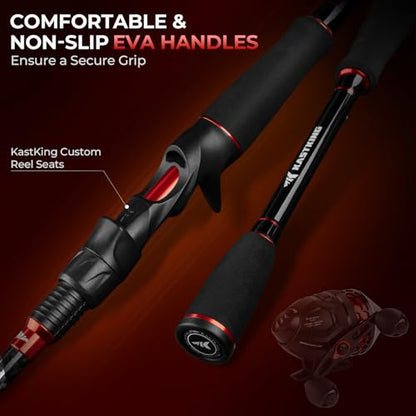KastKing Brutus Twin-Tip Fishing Rod and Reel Combo, Baitcaster, Spinning & Spincast Combo, IM6 Graphite 2-Piece Rod with Backup Tip Section, EVA Handle, Durable & Sensitive, Freshwater Fishing - size: 30 Reel,6'6" M(2 Pcs + Extra Tip), style: ‎spincast