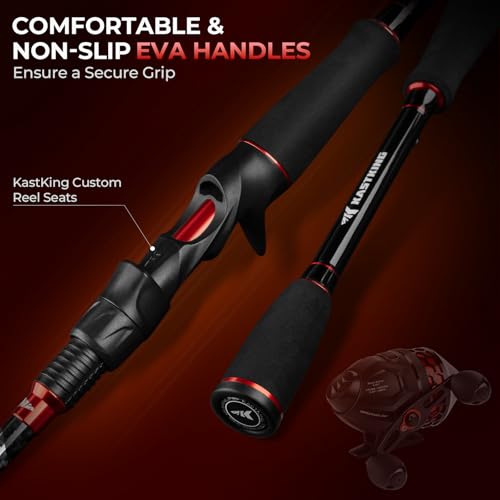 KastKing Brutus Twin-Tip Fishing Rod and Reel Combo, Baitcaster, Spinning & Spincast Combo, IM6 Graphite 2-Piece Rod with Backup Tip Section, EVA Handle, Durable & Sensitive, Freshwater Fishing - size: 30 Reel, 6'0" M(2 Pcs + Extra Tip), style: ‎spincast