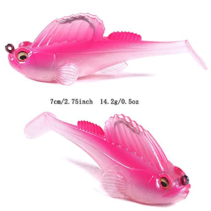 Weedless Soft Plastic Fishing Lures for Bass Trout - Paddle Tail Swimbaits With Hidden Pre-Rigged Sharp Hooks for Freshwater Saltwater - 5pcs Kit With Box - color: B:2.75in/0.5oz/5pcs