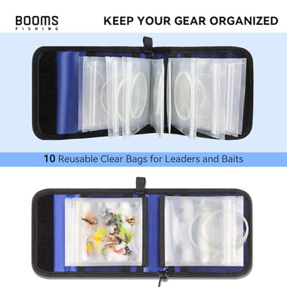 Booms Fishing Leader Holder Wallet: Fly Fishing Tippet Line Storage with 12 Clear Pocket and Tippet Holder - size: S