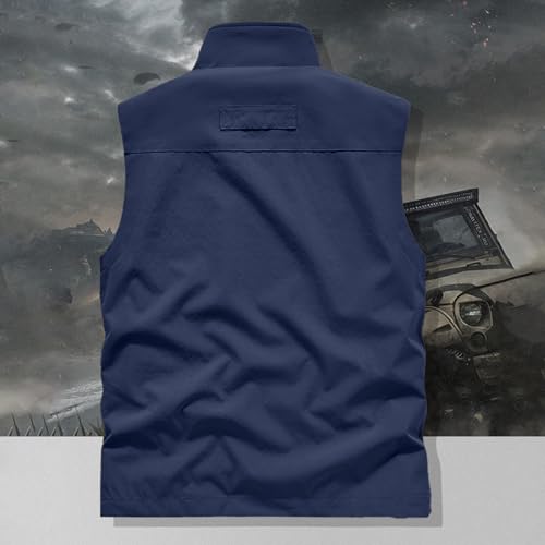 Mens Vests Sleeveless Zip Up Jacket Lightweight Casual Golf Windbreakers Hiking Work Tactical Vests Slim fit Outerwear - color: A01-dark Blue, size: Medium