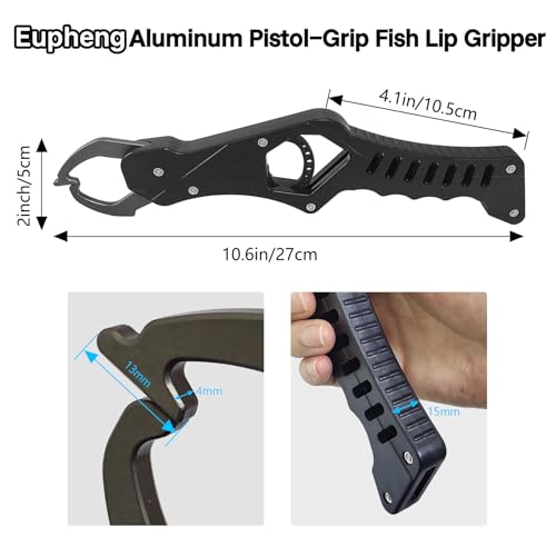 Eupheng Aluminum Pistol-Grip Fish Lip Gripper, One-Hand Operation Lightweight Fish Grabber Tool, Catfish Grippers Pliers for Lure Fishing and Kayak Fishing Accessories - color: Blue
