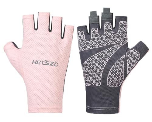 SUJAYU Fingerless UV Protection Gloves - Men & Women's Fishing, Driving, Sailing, Kayak, Paddling & Rowing Gloves - color: Pink, size: Medium