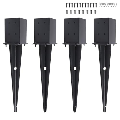 4 Pcs 22-inch 4"x4" Fence Post Anchor Ground Spike(Internal 3.6"x3.6") | Metal Post Stake Ground With Black Powder-Coated|Fence Stakes Post Base For Deck|Fence|Porch|Railing|Mailbox - size: 4, style: 4"x 4"