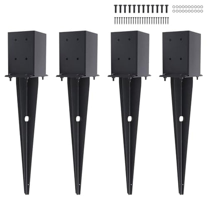 4 Pcs 22-inch 4"x4" Fence Post Anchor Ground Spike(Internal 3.6"x3.6") | Metal Post Stake Ground With Black Powder-Coated|Fence Stakes Post Base For Deck|Fence|Porch|Railing|Mailbox - size: 4, style: 4"x 4"