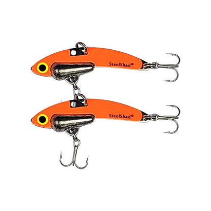 SteelShad Mini Series (1/4 oz) - 2 Pack - Glow in The Dark Fishing Lures - Lipless Crankbait for Freshwater Fishing - Perfect for Ice Fishing, Pan Fishing, Crappie, Walleye and Bass - color: Glow Orange