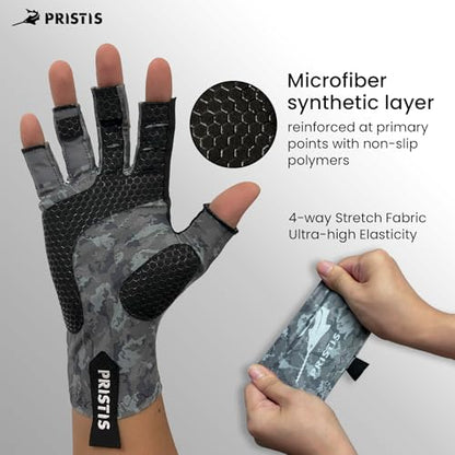 Pristis Half-Finger Fishing Gloves, UPF 50+ Breathable Quick Drying Fingerless Sun Gloves for Women Men, Fly Fishing Hunting Paddling Sailing Kayaking Hiking Canoeing Cycling - color: Wasteland CAMO, size: S - M