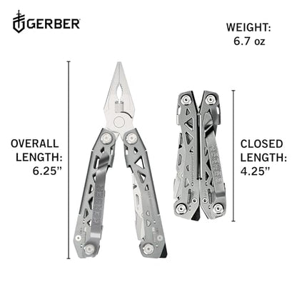 Gerber Suspension NXT 15-in-1 Multitool Pliers, EDC Knife, Stainless Steel | Stainless steel, needle nose pliers, wire stripper, survival/camping gear, gifts for men, EDC pocket clip - color: Stainless Steel