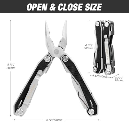 FLISSA 16-in-1 Multi Tool with G10 Handle, Gifts for Men Dad, Stainless Steel EDC Multitool with Pocket Knife, Pliers, Belt Clip and Oxford Sheath, Self-locking Utility Multi-Tool for Camping Outdoor