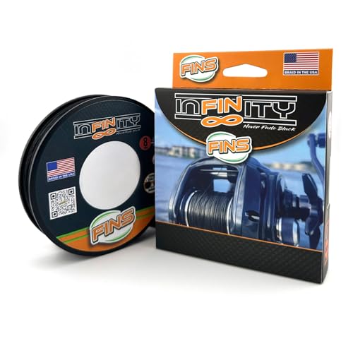FINS Infinity Braided Fishing Line – USA Made, Silky Smooth 8-End Jet Black Braid for Superior Casting Distance, Quiet Performance Through Guides, Stealthy Freshwater and Saltwater Presentations - size: 300 Yards