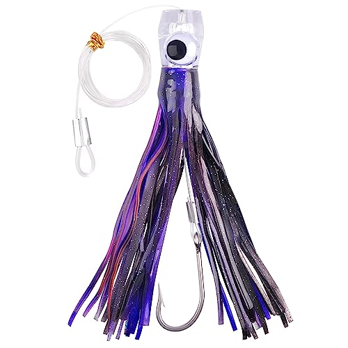 Saltwater Fishing Lures 6/9inch Trolling Lures for Marlin Mahi Tuna Dolphin Shark Big Game Deep Sea Fishing Baits Squid Skirts Rigged Hooks Ocean Gear Tackle - color: Purple-1pcs, size: 9inch