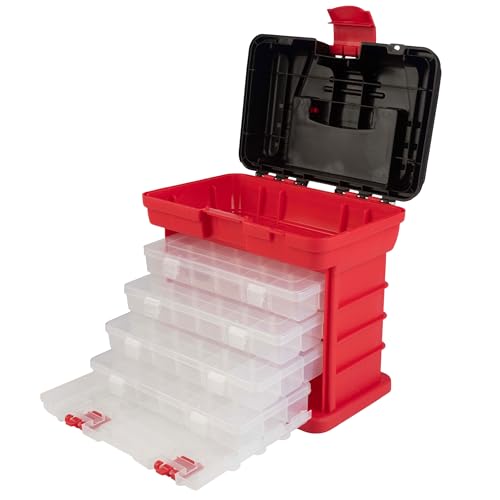 Stalwart Portable Tool Box Small Parts Organizer with Drawers, Red - color: Red and Black