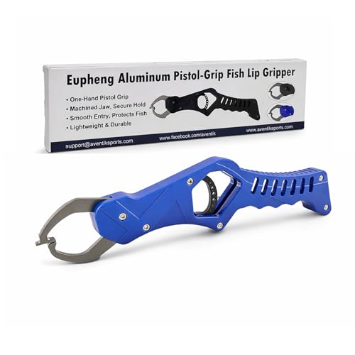 Eupheng Aluminum Pistol-Grip Fish Lip Gripper, One-Hand Operation Lightweight Fish Grabber Tool, Catfish Grippers Pliers for Lure Fishing and Kayak Fishing Accessories - color: Blue