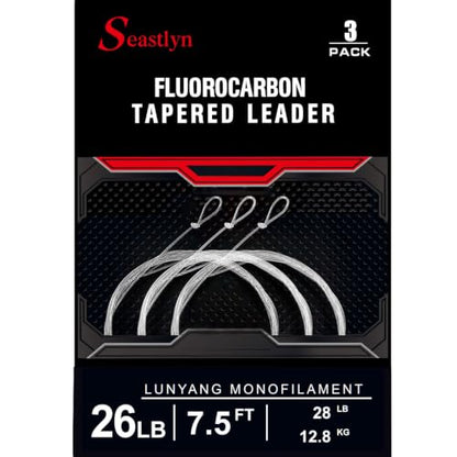 3-Pack Fluorocarbon Fishing Line Pre-Tied Loop Fly Fishing Tapered Leader 7.5FT 9FT 12FT 0X 1X 2X 3X 4X 5X 6X 7X 8-26LB - size: 7.5FT-26lb