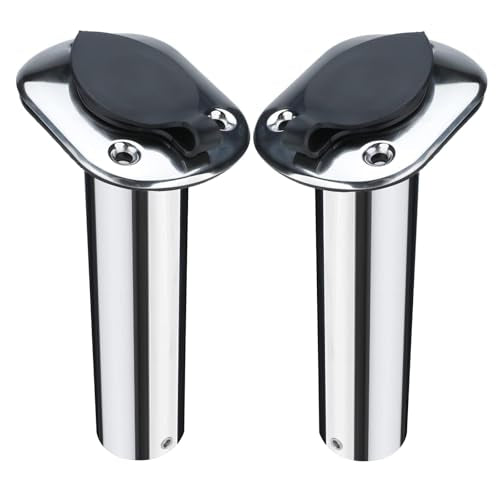 NovelBee 4pcs Boat Fishing Rod Holders,Stainless Steel Fishing Rod Rack Flush Mount withCap,Liner,Gasket (15 Degree Rod Holder)