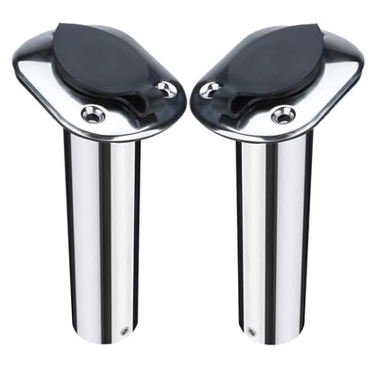 NovelBee 4pcs Boat Fishing Rod Holders,Stainless Steel Fishing Rod Rack Flush Mount withCap,Liner,Gasket (15 Degree Rod Holder)
