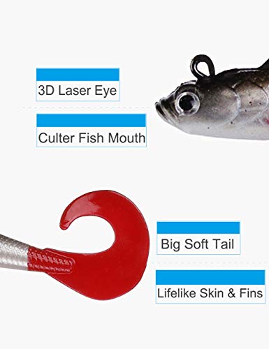 Lures for Bass Jig Head Soft Swimbait, 6-Pack 6 Colors Plastic Bait for Saltwater/Freshwater Fishing