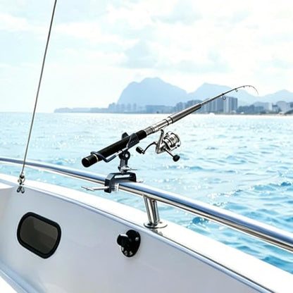 2 Pack Fishing Rod Holders for Boat, 360° Adjustable Stainless Steel , Compatible with Round/Square Rail & Boat Gunwale, Marine Grade Fishing Rod Mount for Boat Kayak - color: Black