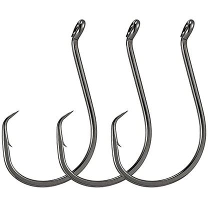 Dr.Fish 100 Pack Octopus Circle Hooks, Saltwater & Freshwater Fishing Hooks, #8-#10/0, Offset, Catfish, Tuna, Striper, Snapper, Bass Fishing - color: Black, size: #1/0-100 Pack