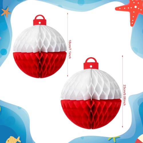 Fourluoo 12 Pcs Gone Fishing Party Decorations Fishing Bobbers Floats Honeycomb Ball for Fishermen Party Supplies Bobber Paper Hanging Ceiling Sign for Birthday Baby Shower Decor(Red,7.9 x 9 Inch) - size: 7.9 x 9 Inch