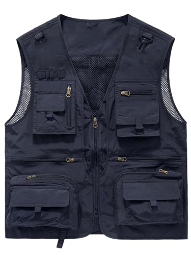 Lucrosun Men's Lightweight Outdoor Fishing Vest Utility Safari Vest with Pockets - color: Darkblue, size: Medium