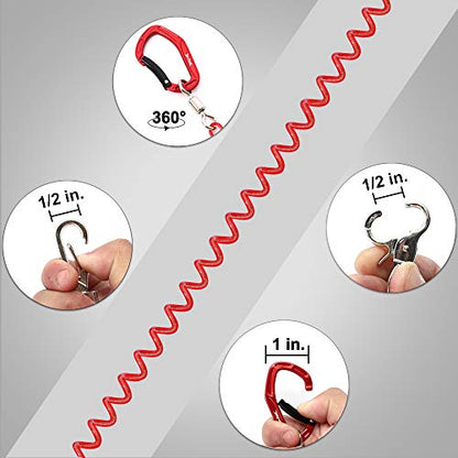 HERCULES M4 Fishing Lanyard, Fishing Pole Tether, Kayak Paddle Leash, Heavy Duty Retractable Coiled Lanyard for Fishing, Rods, Pliers, Boating, Paddles, Kayak - color: Pack of 2 Red (17.7" Plus, 5.9")