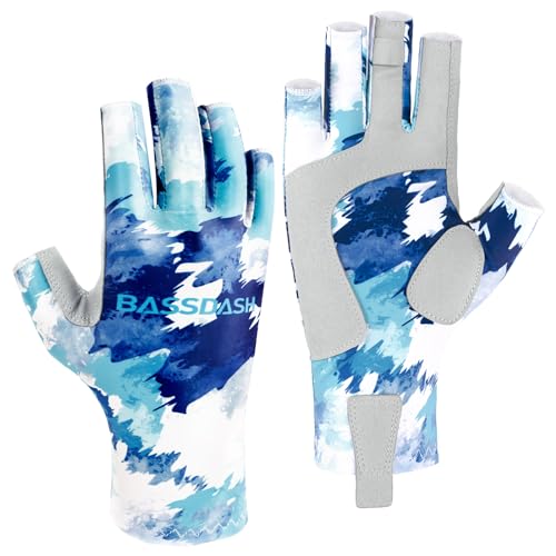 Bassdash ALTIMATE UPF 50+ Women’s Fishing Gloves UV Sun Protection Fingerless Gloves for Kayaking Paddling Hiking Cycling Driving Shooting Training - color: Blue Storm, size: Small