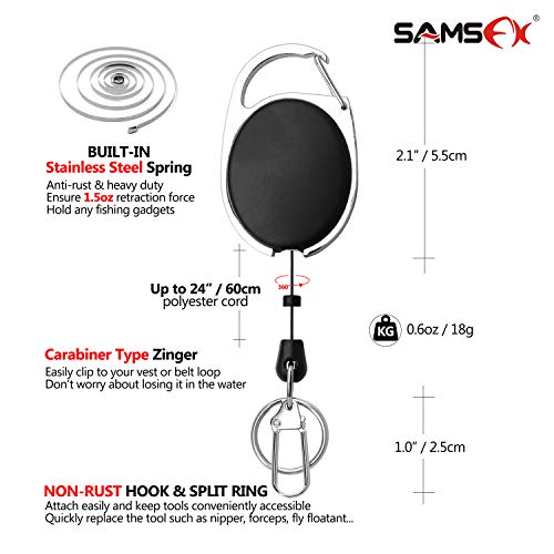 SAMSFX Aluminum Fishing Pliers Hook Remover Braid Line Cutter with Coiled Lanyard, Fly Fishing Knot Tying Tool & Retractors - color: Gray & Blue Handle-7'' Split Ring Nose