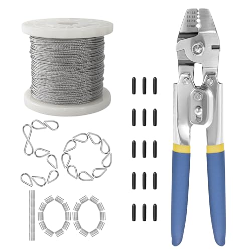 Wire Rope,Equipped with Crimping Pliers,1/16 Wire Rope, Aircraft Cable,304 Stainless Steel Cable,7x7 Strand Core 492FT,368lbs Breaking Strength - size: 1/16 inch 492FT