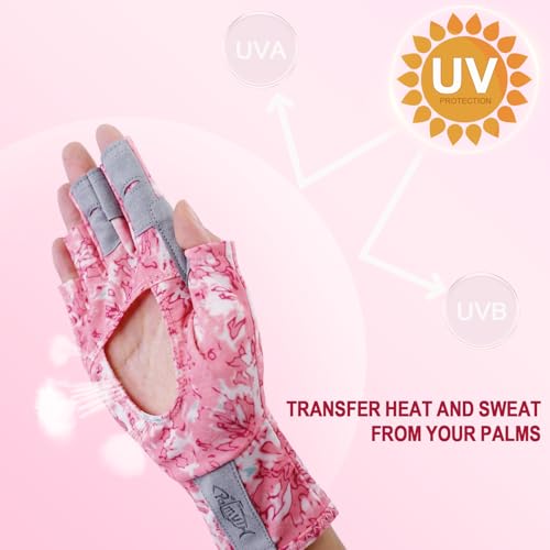 Palmyth UV Protection Fishing Fingerless Gloves UPF50+ Sun Gloves Men Women for Kayaking, Hiking, Paddling, Driving, Canoeing, Rowing - color: Air-Reefscale-Mist Rose, size: Medium