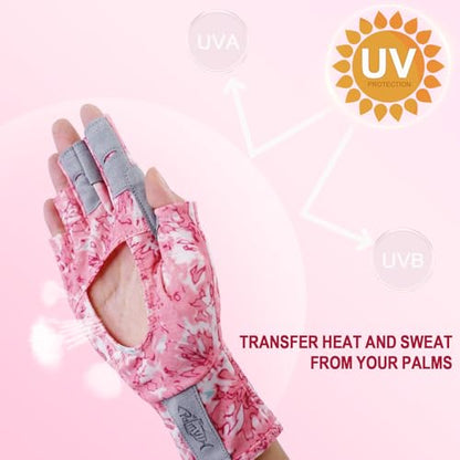 Palmyth UV Protection Fishing Fingerless Gloves UPF50+ Sun Gloves Men Women for Kayaking, Hiking, Paddling, Driving, Canoeing, Rowing - color: Air-Reefscale-Mist Rose, size: Medium