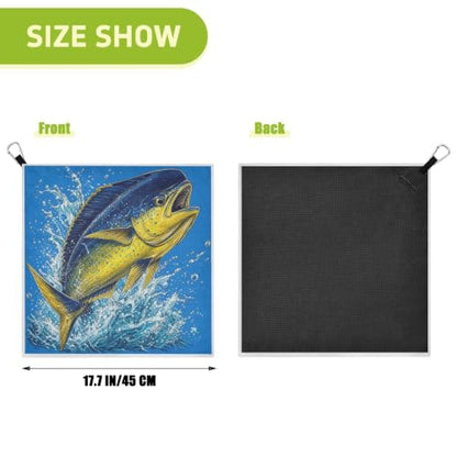 Fish Blue Microfiber Golf Towel for Golf Bags Magnetic with Clip | Golf Essentials for Women Men Attaches to Carts and Clubs 17.7"x17.7"