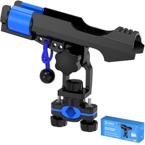 VEXPLO Fishing Rod Holder for Boat, Pole Mount Fishing Pole Holders for Boats Fit Various Fence Tube, Secure Fishing Gear Accessories with Protective Bungee Cords and Sliding Loop for Anglers Gift